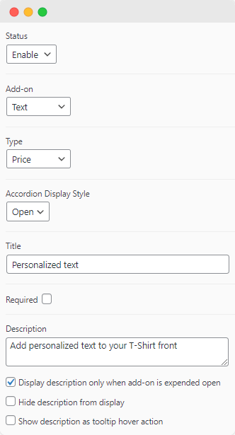 Configure add-on display options with Product Manager Add-ons.