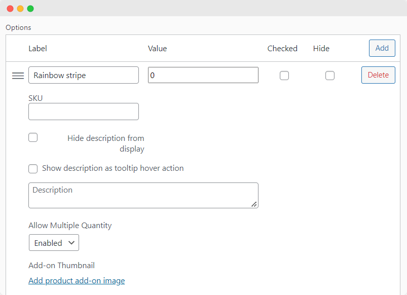 Configure add-on options for sock multipack product using Product Manager Add-ons