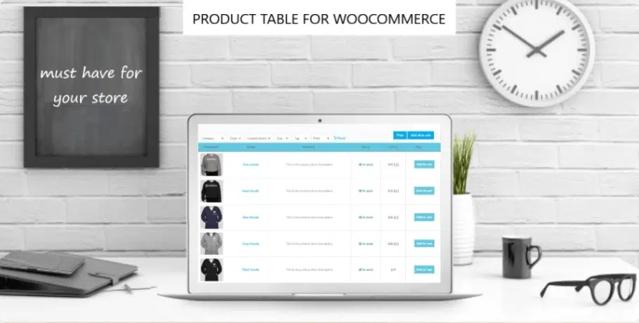 Product Table for WooCommerce by WooBeWoo landing page